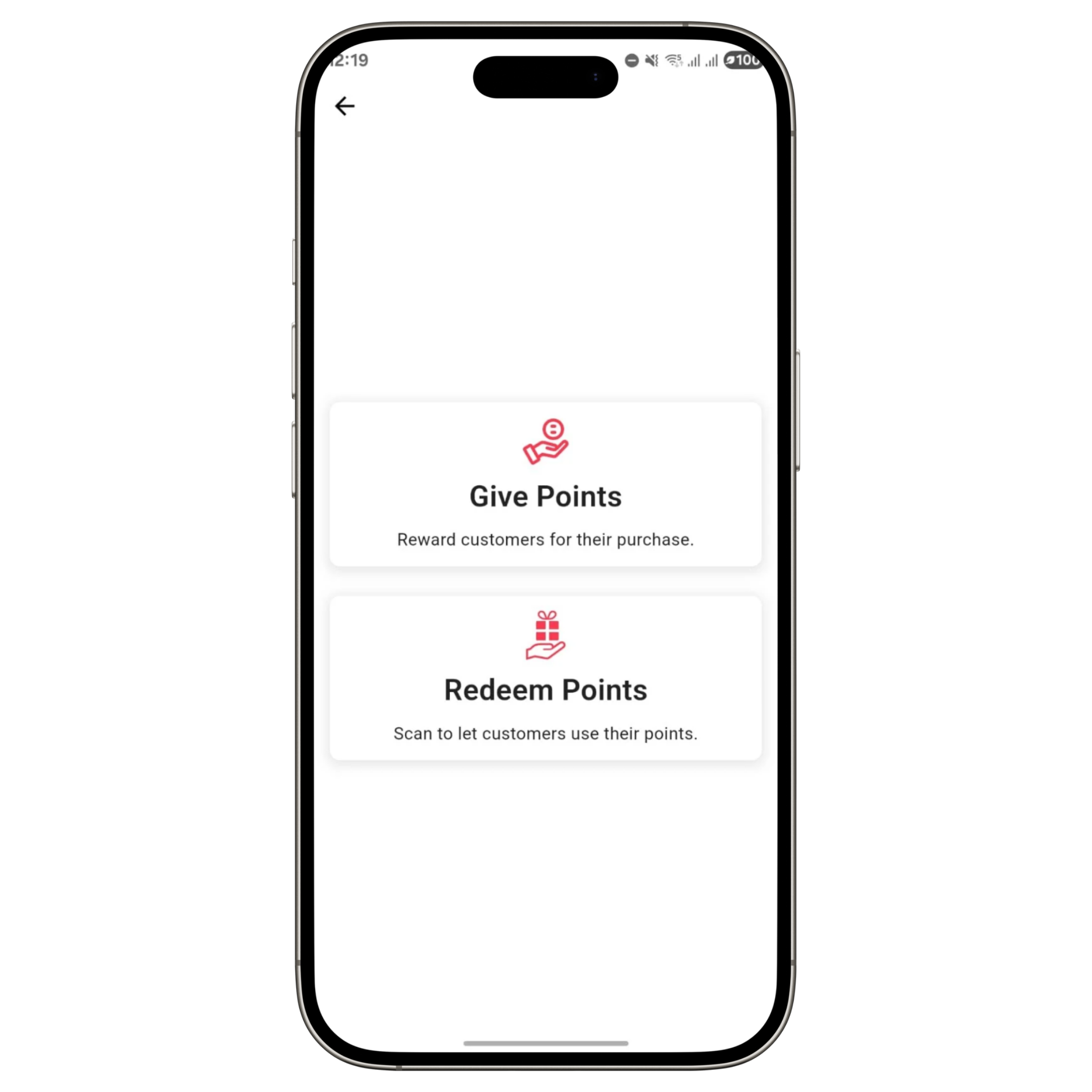 Jumani merchant app screenshot showing options to Give Points and Redeem Points.